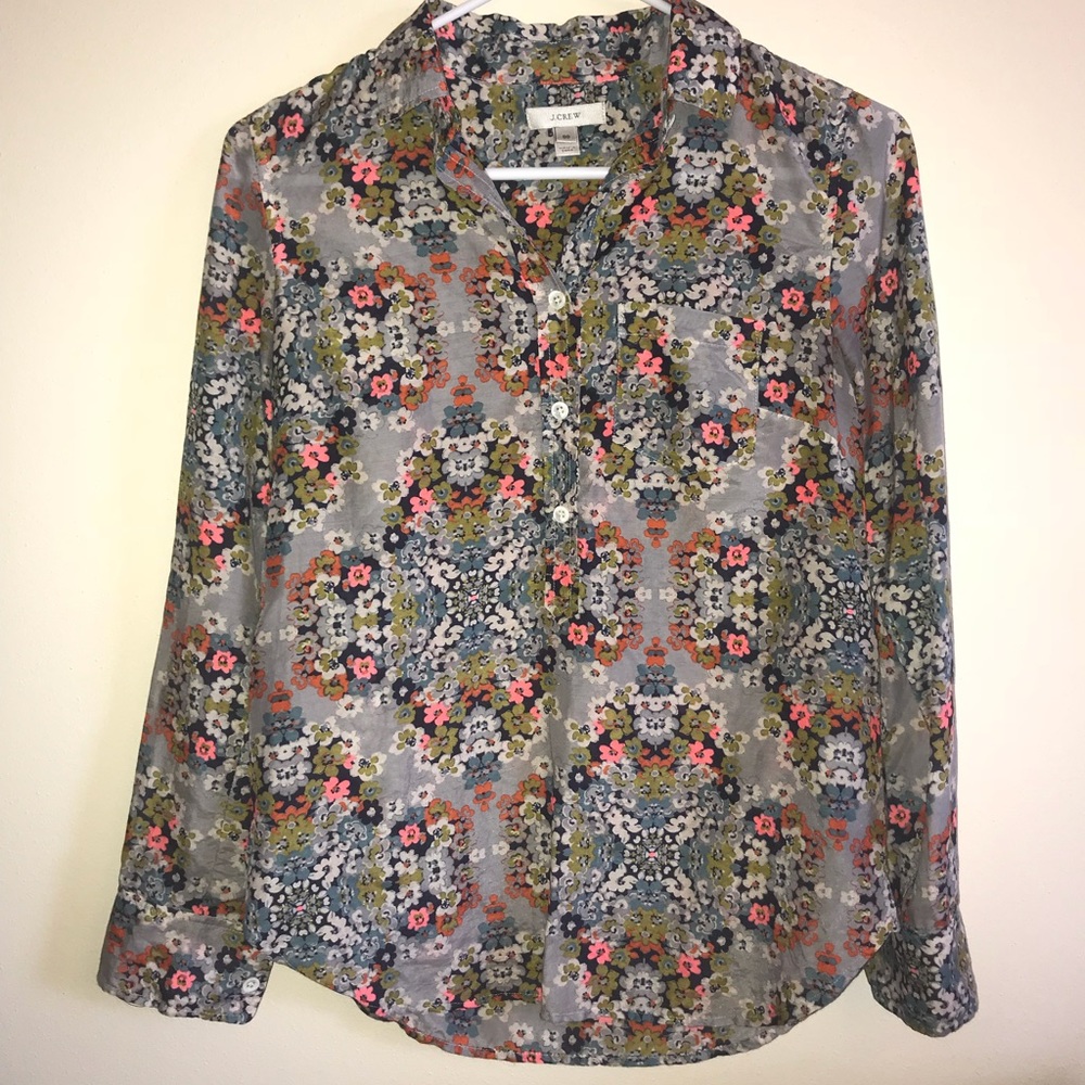 J. Crew Floral Medallion Popover Blouse